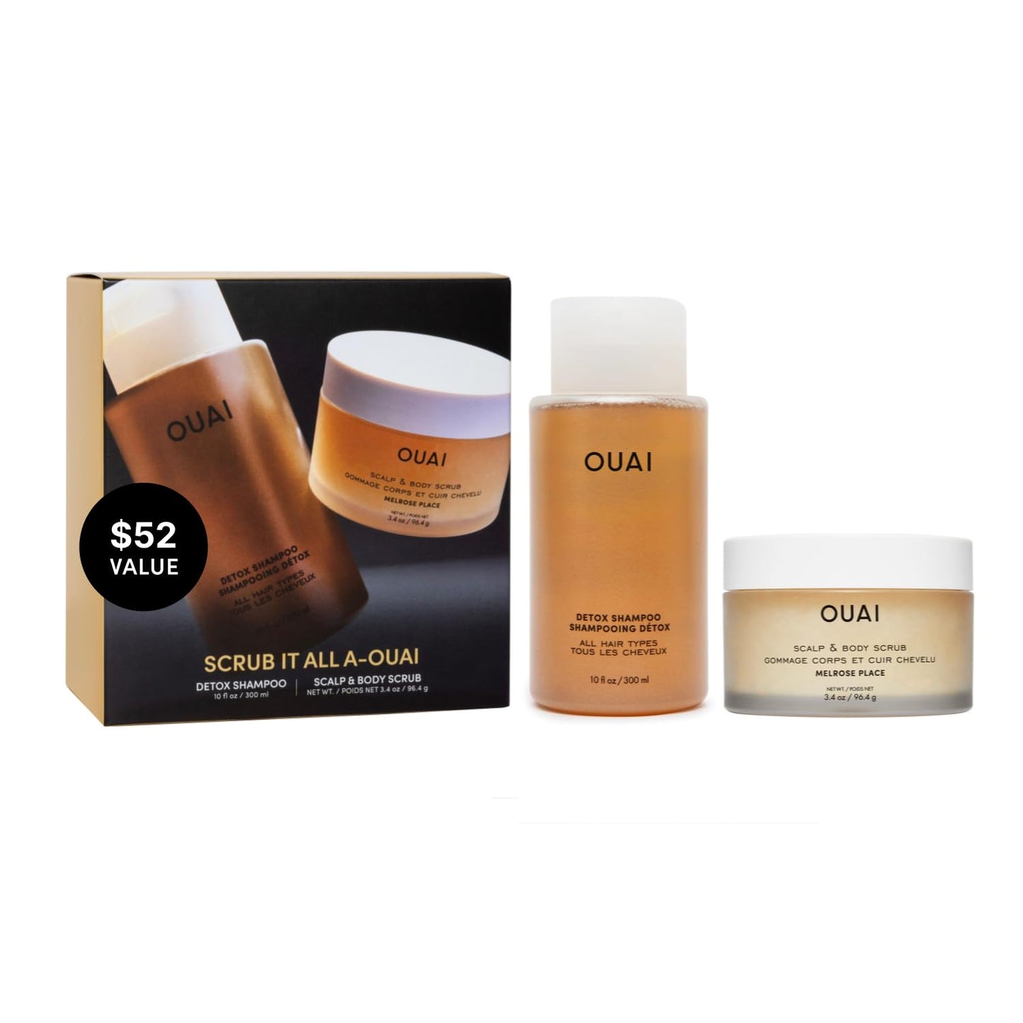 OUAI Hair Care Set - Clarifying Shampoo & Exfoliating Scalp Scrub - Deep Cleansing & Balancing - Hair Care Kit with Detox Shampoo & Travel Size Sugar Scrub for Scalp (2 Count) - Maple Wellness Supplements