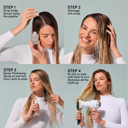 OUAI Hair Thickening Spray - Thickening & Volumizing Spray for Instantly Thicker, Fuller-Looking Hair - Protects, Strengthens & Repairs with Amaranth Peptide & Amino Acids (6 Fl Oz) - Maple Wellness Supplements