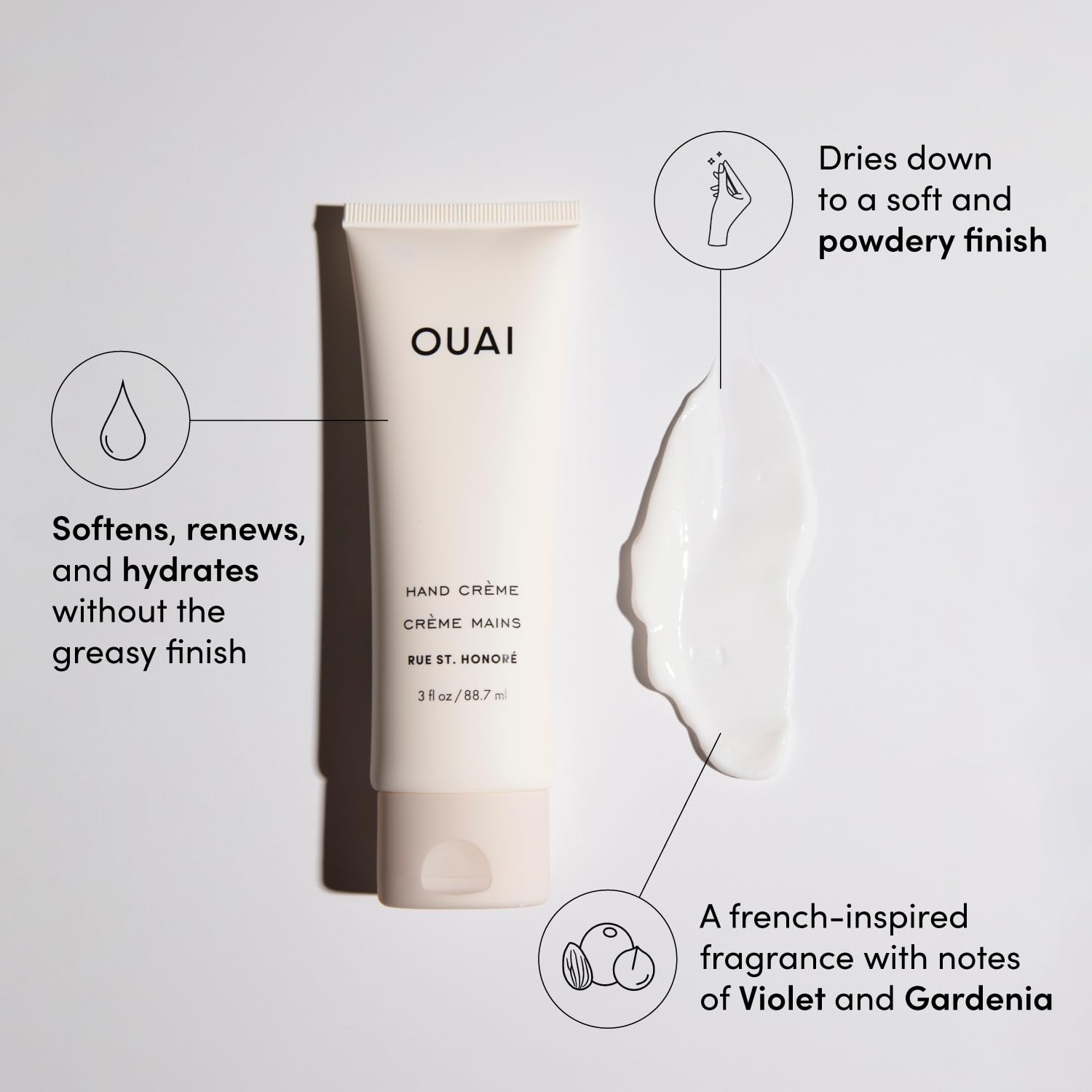 OUAI Hand Cream - Thick, Creamy Balm with Coconut Oil, Murumuru Butter and Shea Butter - Hydrating Moisturizer for Soft Hands - Use Daily to Deeply Nourish Skin (3 Oz) - Maple Wellness Supplements