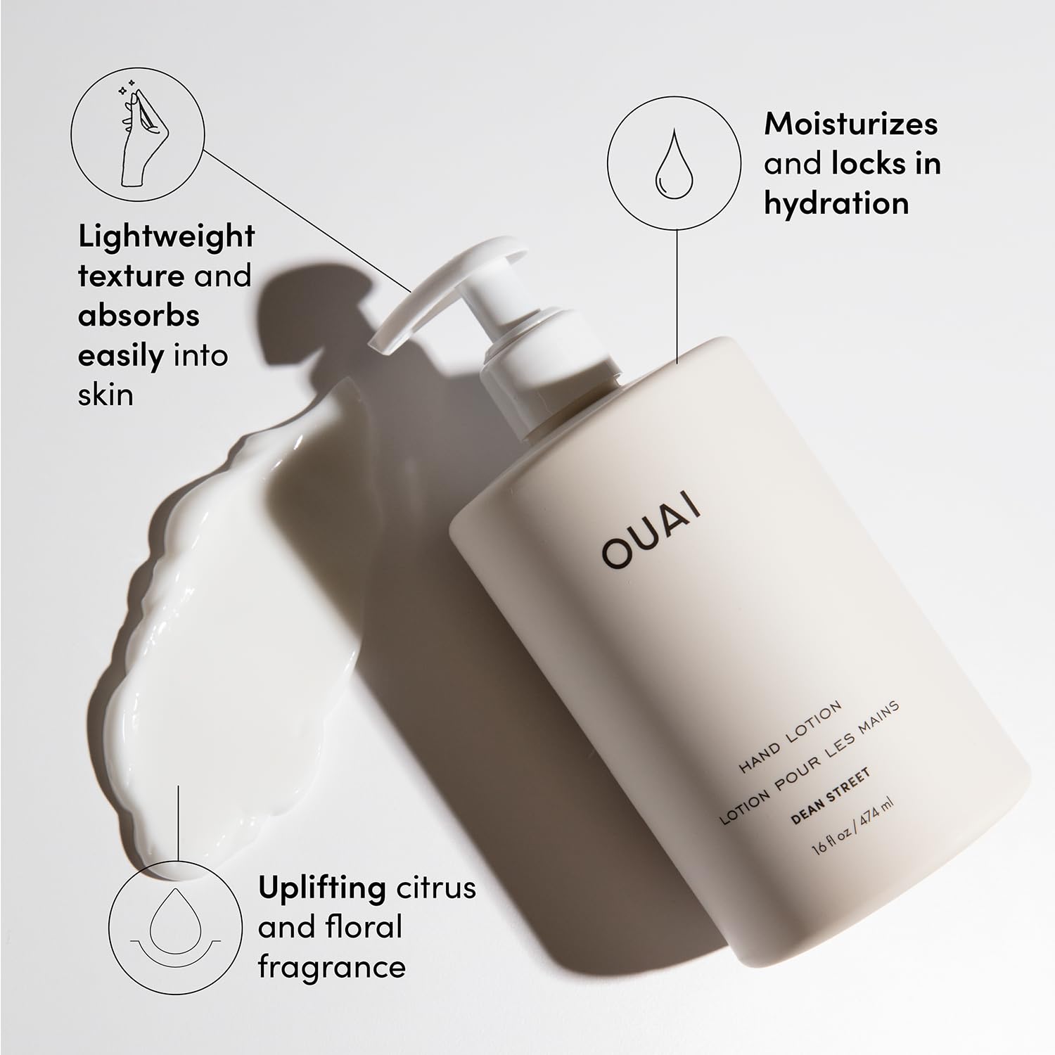 OUAI Hand Wash and Hand Lotion Set, Dean Street Scent - Moisturizes and Exfoliates with Daily Use - Made with Jojoba Esters, Avocado & Rosehip Oils (16 Fl Oz Each) - Maple Wellness Supplements