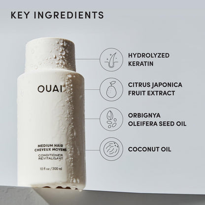 OUAI Medium Conditioner Travel Size - Hydrating Hair Conditioner with Coconut Oil, Babassu Oil, and Keratin - Strengthens, Repairs and Adds Shine - Paraben and Phthalate Free Hair Care Products (3 Oz) - Maple Wellness Supplements