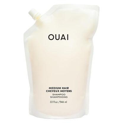 OUAI Medium Shampoo Refill - Hydrating Shampoo with Coconut Oil, Babassu, Kumquat Extract and Keratin - Strengthens, Nourishes and Adds Shine - Paraben, Phthalate and Sulfate Free Hair Care (32 Fl Oz) - Maple Wellness Supplements