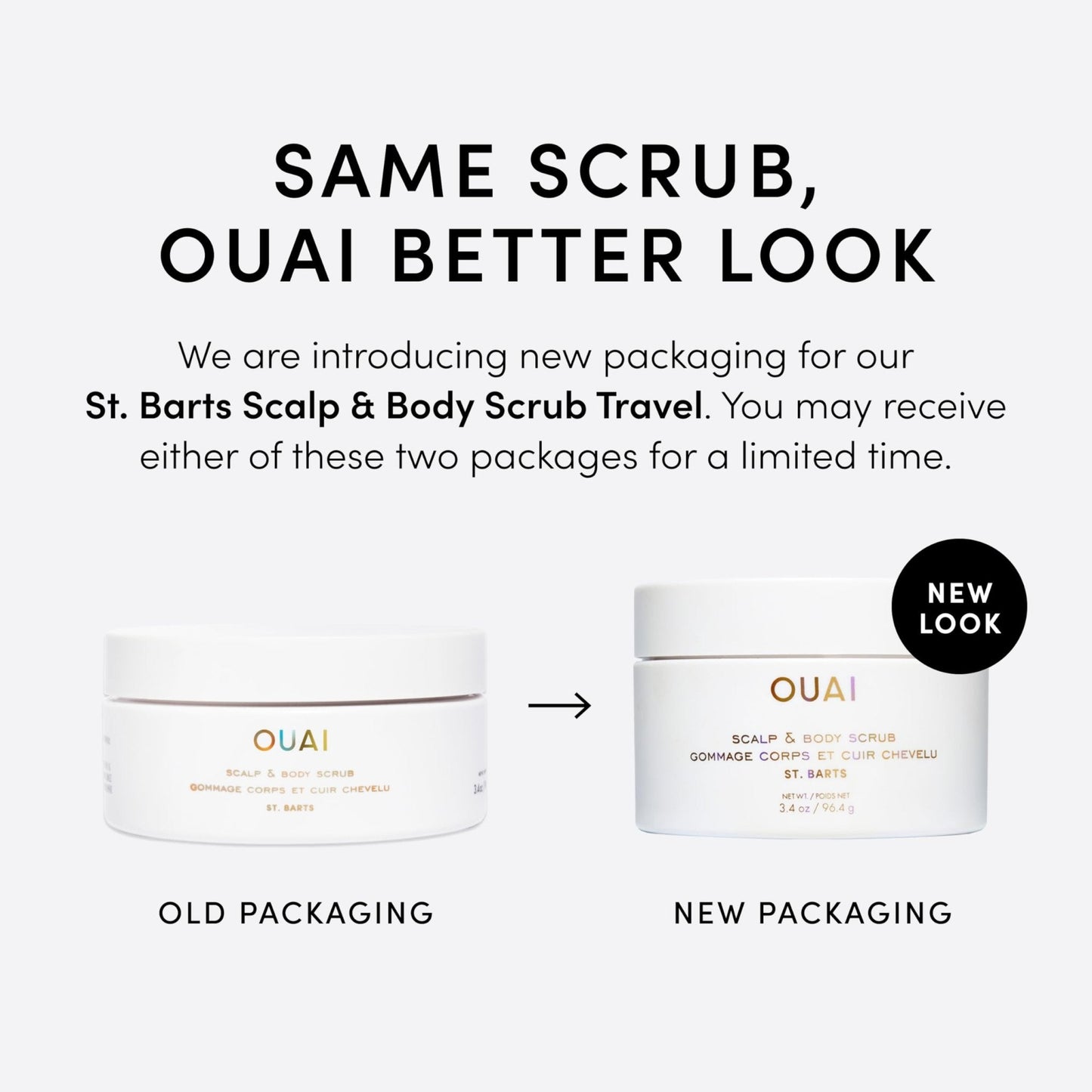OUAI Scalp & Body Scrub, St. Barts Travel Size - Exfoliating Body Scrub with Sugar & Coconut Oil Blend for Smooth, Moisturized Skin - Gentle Scalp Exfoliator for Removing Product Build Up (3.4 oz) - Maple Wellness Supplements