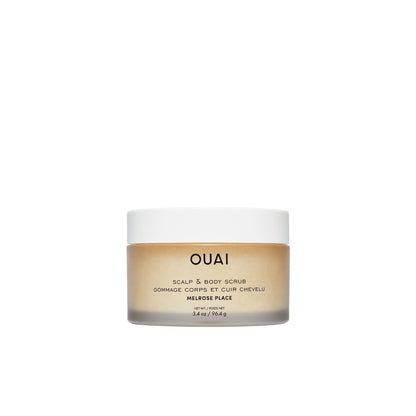 OUAI Scalp & Body Scrub Travel Size, Melrose Place - Exfoliating Body Scrub with Sugar & Coconut Oil Blend for Smooth, Moisturized Skin - Gentle for Removing Product Build Up (3.4 Oz) - Maple Wellness Supplements