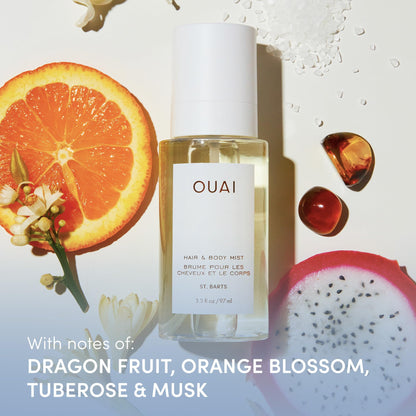 OUAI St. Barts Travel Bundle - Includes Travel Size Scalp & Body Scrub, Foaming Shower Gel, Hydrating Cream, and Hair & Body Mist (4 Count, 3.4 Oz/3.4 Oz/3 Oz/3.3 Oz) - Maple Wellness Supplements