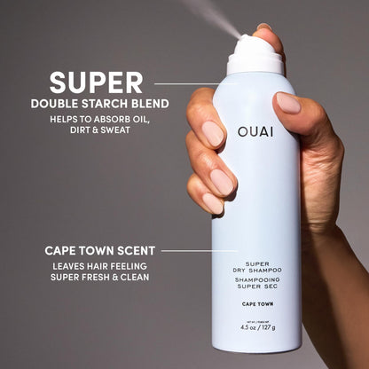 OUAI Super Dry Shampoo - Volumizing Dry Shampoo - Absorbs Oil, Dirt & Sweat - Blends Seamlessly into Hair with Zero Residue & Enriched with a Long-Lasting Scent - Cape Town (4.5 oz) - Maple Wellness Supplements