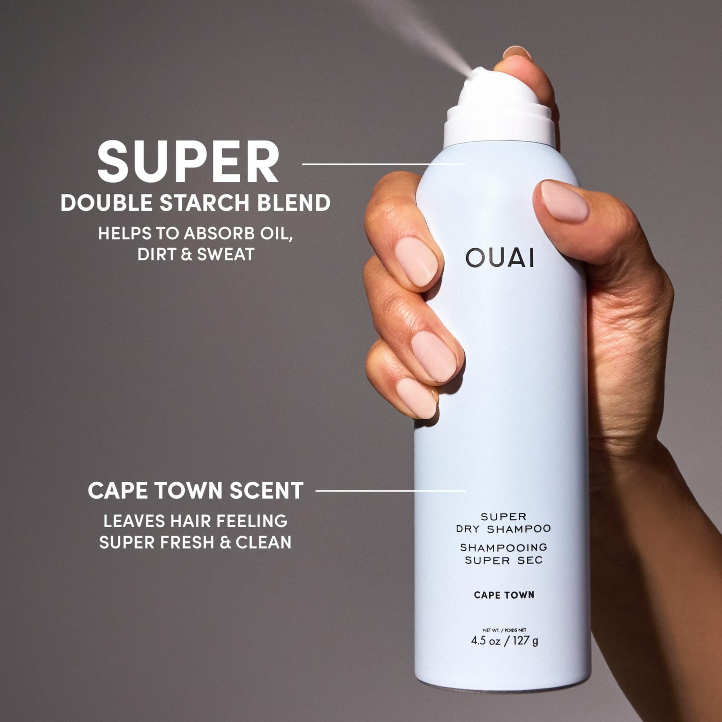 OUAI Super Travel Size Dry Shampoo - Volumizing Dry Shampoo - Absorbs Oil, Dirt & Sweat - Blends Seamlessly into Hair with Zero Residue & Enriched with a Long-Lasting Scent - Cape Town (2 oz) - Maple Wellness Supplements