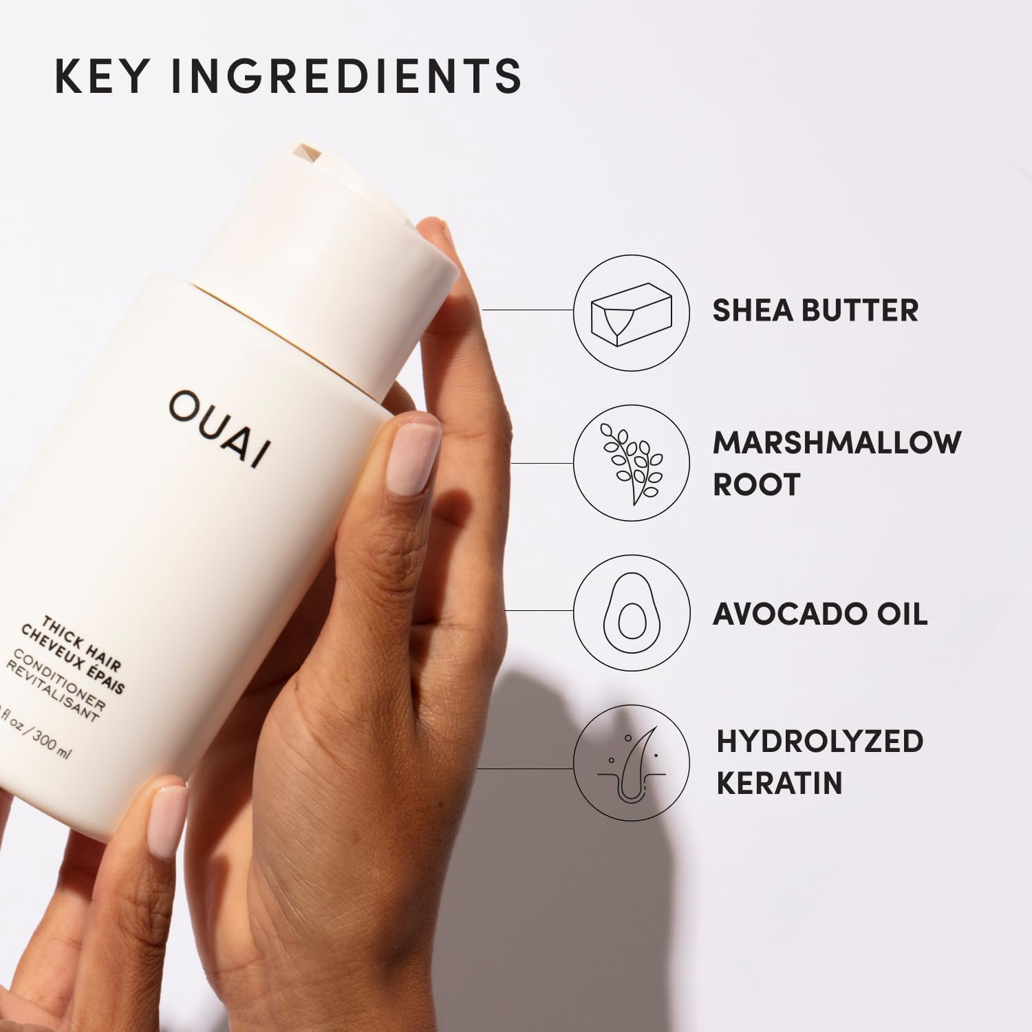 OUAI Thick Hair Conditioner Travel Size - Moisturizing Conditioner for Dry, Frizzy Hair - Keratin, Marshmallow Root, Shea Butter and Avocado Oil - Paraben, Phthalate and Sulfate Free (3 Oz) - Maple Wellness Supplements