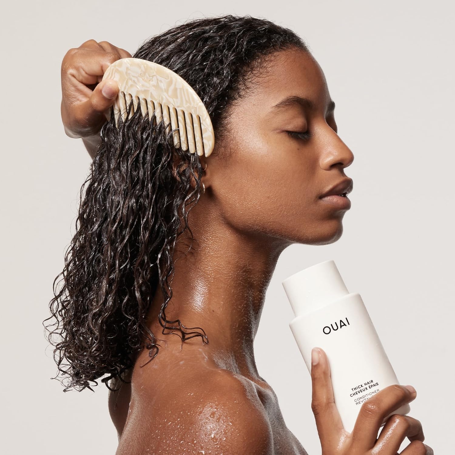 OUAI Thick Hair Conditioner Travel Size - Moisturizing Conditioner for Dry, Frizzy Hair - Keratin, Marshmallow Root, Shea Butter and Avocado Oil - Paraben, Phthalate and Sulfate Free (3 Oz) - Maple Wellness Supplements