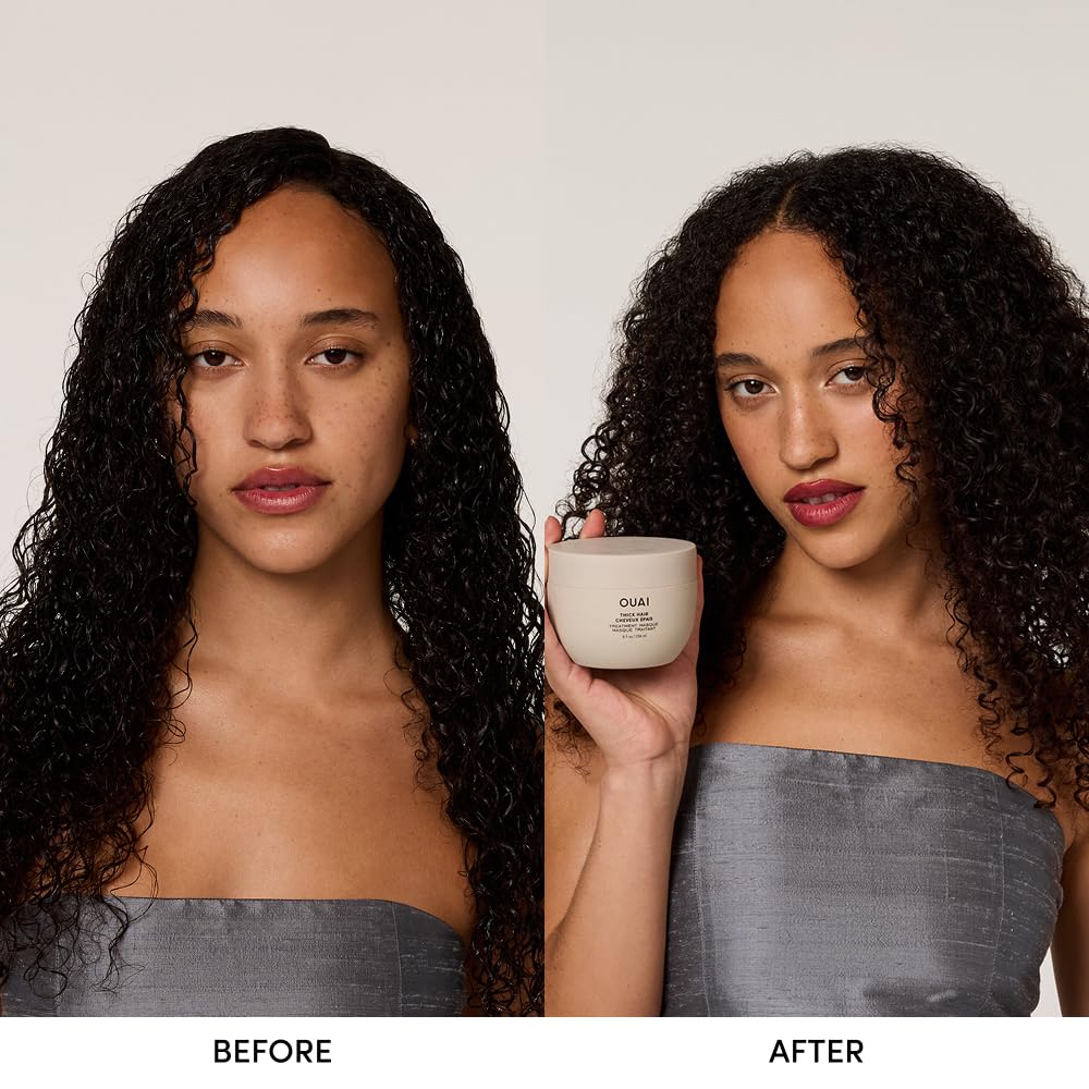 OUAI Thick Hair Mask - Treatment Masque with Almond Oil, Olive Oil, & Hydrolyzed Keratin to Restore Damaged Hair - Phthalate & Paraben Free Masque (3.4 Oz) - Maple Wellness Supplements