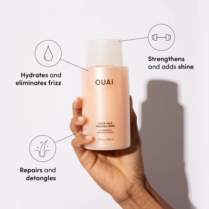OUAI Thick Hair Shampoo and Conditioner Set - Sulfate Free Shampoo and Conditioner for Thick Hair Care - Moisturizes, Strengthens & Fights Frizz - Made with Keratin & Shea Butter (10 Fl Oz) - Maple Wellness Supplements