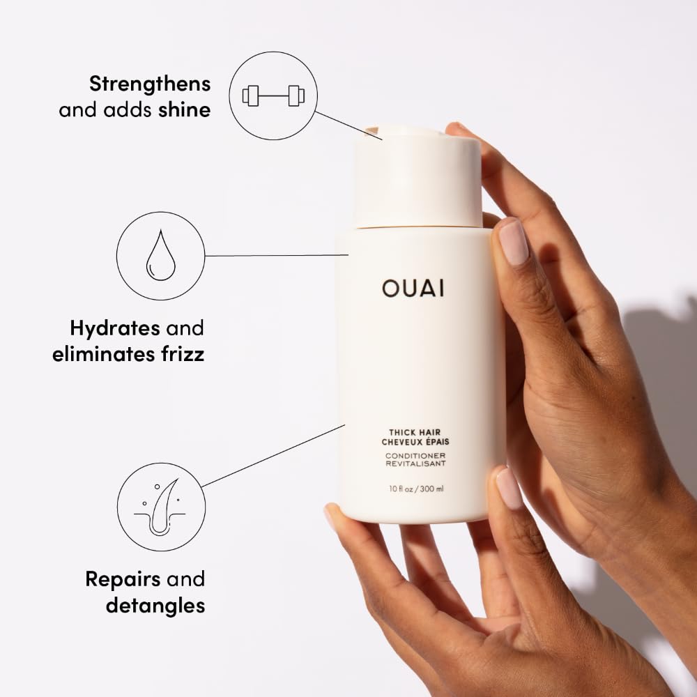 OUAI Thick Hair Shampoo & Conditioner Set, Travel Size - Moisturizing Shampoo & Conditioner - With Keratin, Marshmallow Root, Shea Butter & Avocado Oil - Sulfate, Paraben & Phthalate Free (3 Oz) - Maple Wellness Supplements