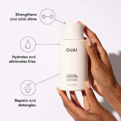 OUAI Thick Hair Shampoo & Conditioner Set, Travel Size - Moisturizing Shampoo & Conditioner - With Keratin, Marshmallow Root, Shea Butter & Avocado Oil - Sulfate, Paraben & Phthalate Free (3 Oz) - Maple Wellness Supplements