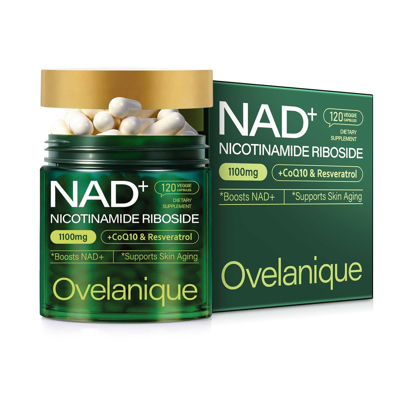 Ovelanique NAD Supplement with Nicotinamide Riboside & Resveratrol |NMNH Supplement Alternative| NAD+ Complex with Quercetin Phytosome & CoQ10 | Liposomal Delivery,120 Capsules(Packaging May Vary) - Maple Wellness Supplements