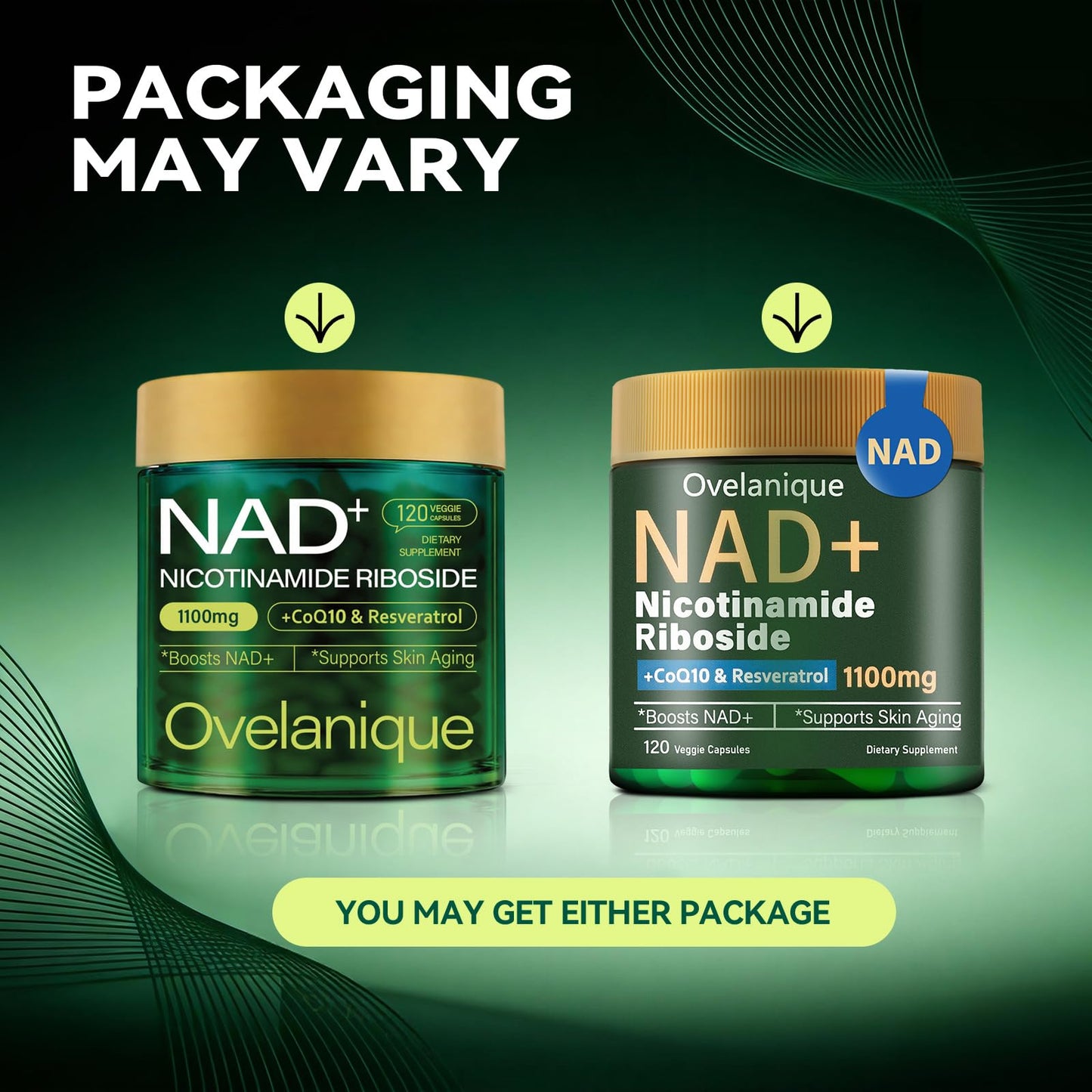 Ovelanique NAD Supplement with Nicotinamide Riboside & Resveratrol |NMNH Supplement Alternative| NAD+ Complex with Quercetin Phytosome & CoQ10 | Liposomal Delivery,120 Capsules(Packaging May Vary) - Maple Wellness Supplements