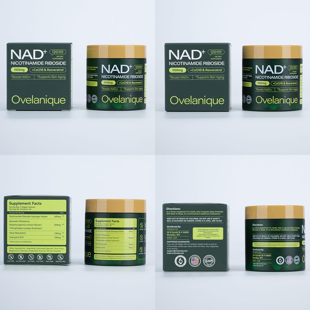 Ovelanique NAD Supplement with Nicotinamide Riboside & Resveratrol |NMNH Supplement Alternative| NAD+ Complex with Quercetin Phytosome & CoQ10 | Liposomal Delivery,120 Capsules(Packaging May Vary) - Maple Wellness Supplements
