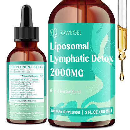 owegel Liposomal Lymphatic Drainage Drops 2000mg – Immune & Lymph System Support – Lymphatic Detox and Cleanse with Echinacea, Red Clover, Dandelion & Cleavers – Sugar-Free, Alcohol-Free – 2 FL OZ - Maple Wellness Supplements
