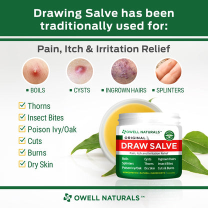OWELL Naturals Drawing Salve Ointment for Boil & Cyst Removal, Deep Ingrown Hair, Splinter Remover, Bug Spider Bites, Bee Sting, Mosquito Itching, Poison Ivy - Maple Wellness Supplements