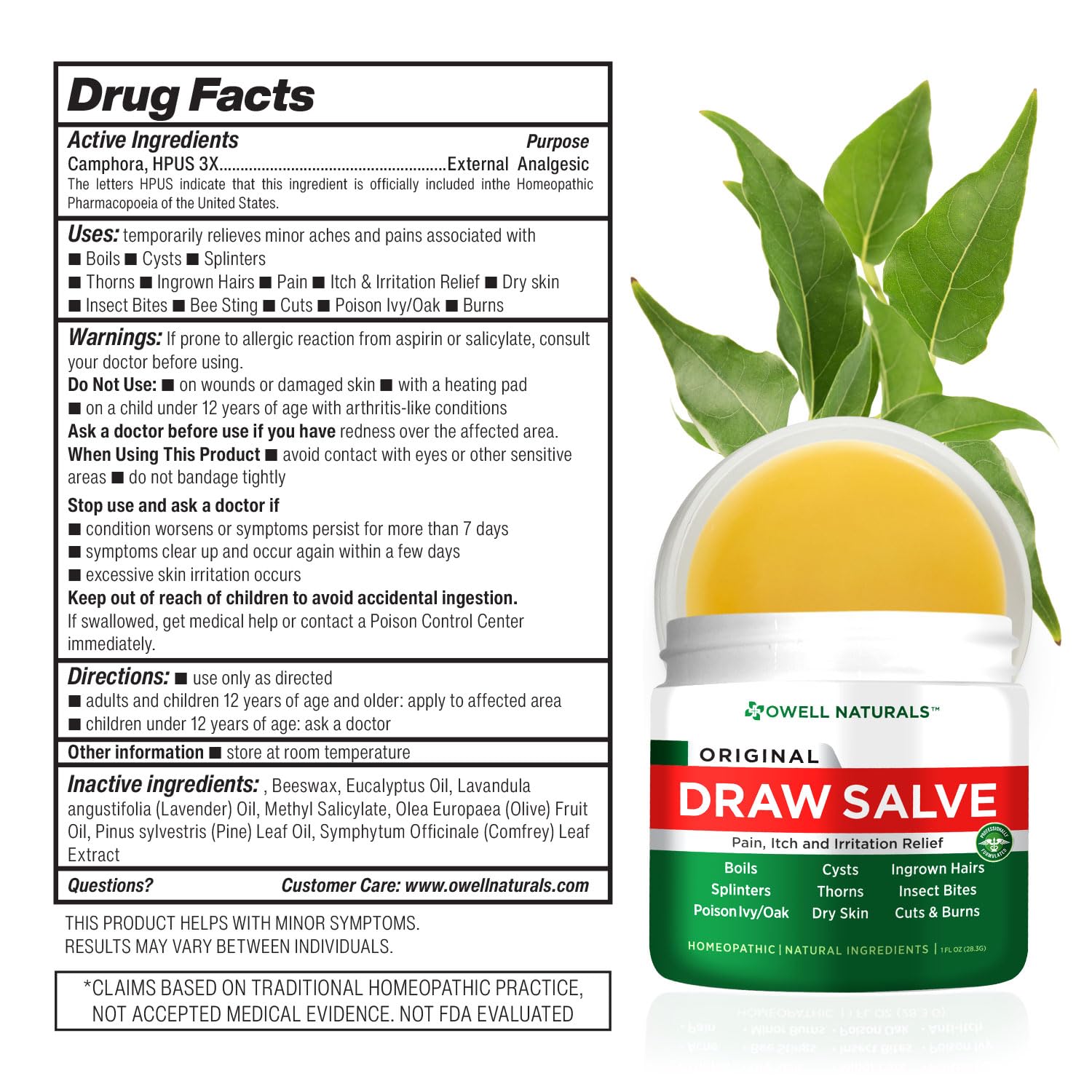 OWELL Naturals Drawing Salve Ointment for Boil & Cyst Removal, Deep Ingrown Hair, Splinter Remover, Bug Spider Bites, Bee Sting, Mosquito Itching, Poison Ivy - Maple Wellness Supplements