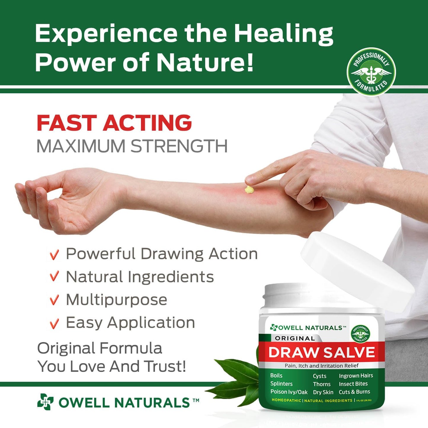 OWELL Naturals Drawing Salve Ointment for Boil & Cyst Removal, Deep Ingrown Hair, Splinter Remover, Bug Spider Bites, Bee Sting, Mosquito Itching, Poison Ivy - Maple Wellness Supplements