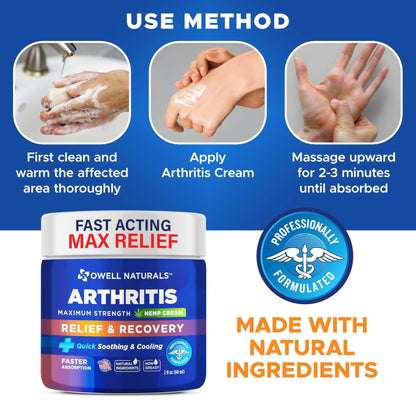OWELL NATURALS Joint & Muscle Ream, Maximum Strength Relief & Recovery for Back, Neck, Feet with Aloe Vera, Vitamin B6 MSM, 2 Oz, (2 Pack) - Maple Wellness Supplements