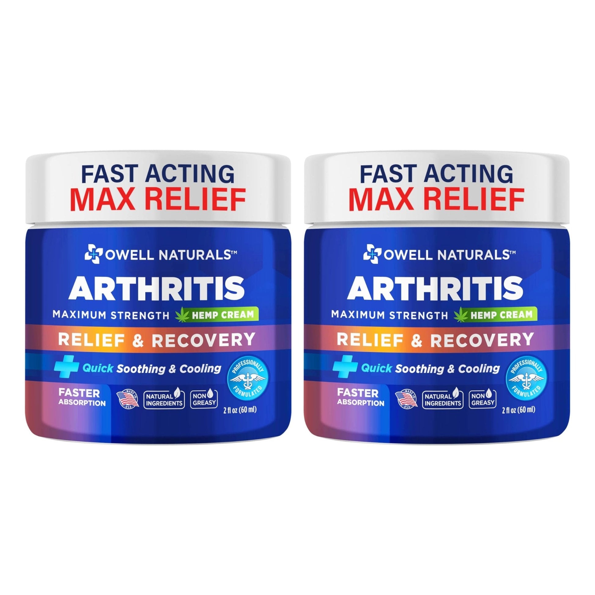 OWELL NATURALS Joint & Muscle Ream, Maximum Strength Relief & Recovery for Back, Neck, Feet with Aloe Vera, Vitamin B6 MSM, 2 Oz, (2 Pack) - Maple Wellness Supplements
