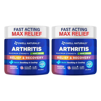 OWELL NATURALS Joint & Muscle Ream, Maximum Strength Relief & Recovery for Back, Neck, Feet with Aloe Vera, Vitamin B6 MSM, 2 Oz, (2 Pack) - Maple Wellness Supplements