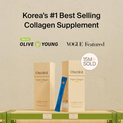 Ownist Triple Collagen Liquid Packets On-The-Go - Peptides with Hydrolyzed Marine Collagen, Elastin, Hyaluronic Acid and Vitamin for Healthy Skin - Orange Flavor - 14 Individual Stick Packs - Maple Wellness Supplements
