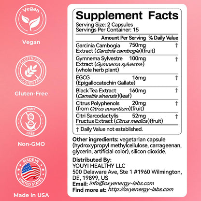 OxyEnergy Calorie Blocker 6-in-1 Natural Supplement for Women & Men, with Garcinia Cambogia,Gymnema Sylvestre & Bergamot,Boosts Metabolism, - Maple Wellness Supplements