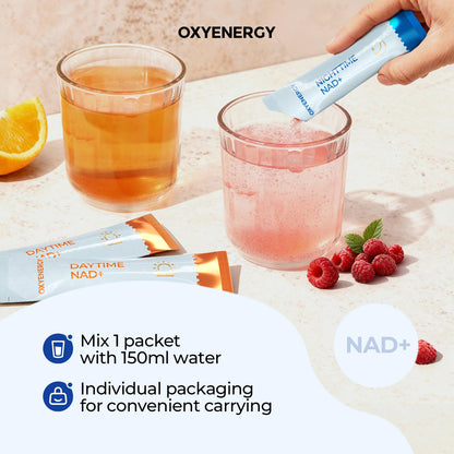 OxyEnergy NAD Supplement 1550 mg-Daytime Nicotinamide Riboside + Nighttime L-Tryptophan with Resveratrol, Glutathione, PQQ, 24-Hour Nonstop Energy, Anti-Aging & Cellular Renewal, 28 Packets - Maple Wellness Supplements