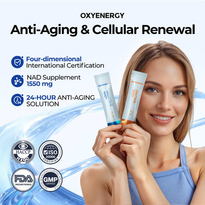 OxyEnergy NAD Supplement 1550 mg-Daytime Nicotinamide Riboside + Nighttime L-Tryptophan with Resveratrol, Glutathione, PQQ, 24-Hour Nonstop Energy, Anti-Aging & Cellular Renewal, 28 Packets - Maple Wellness Supplements
