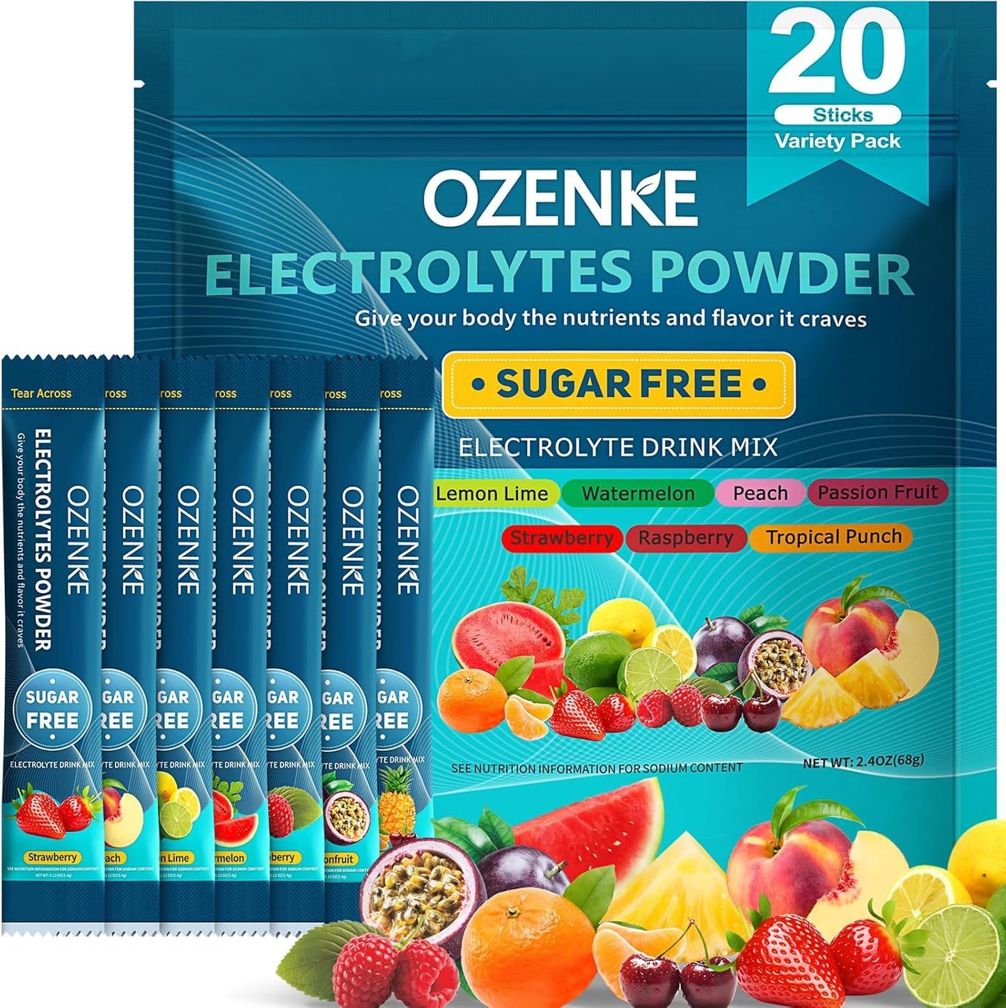 OZENKE Electrolytes Powder Packets, Hydration Packets, Electrolytes Powder No Sugar, Portable Electrolyte Drink Mix for Rapid Hydration, Sugar Free & Low Sodium - Maple Wellness Supplements