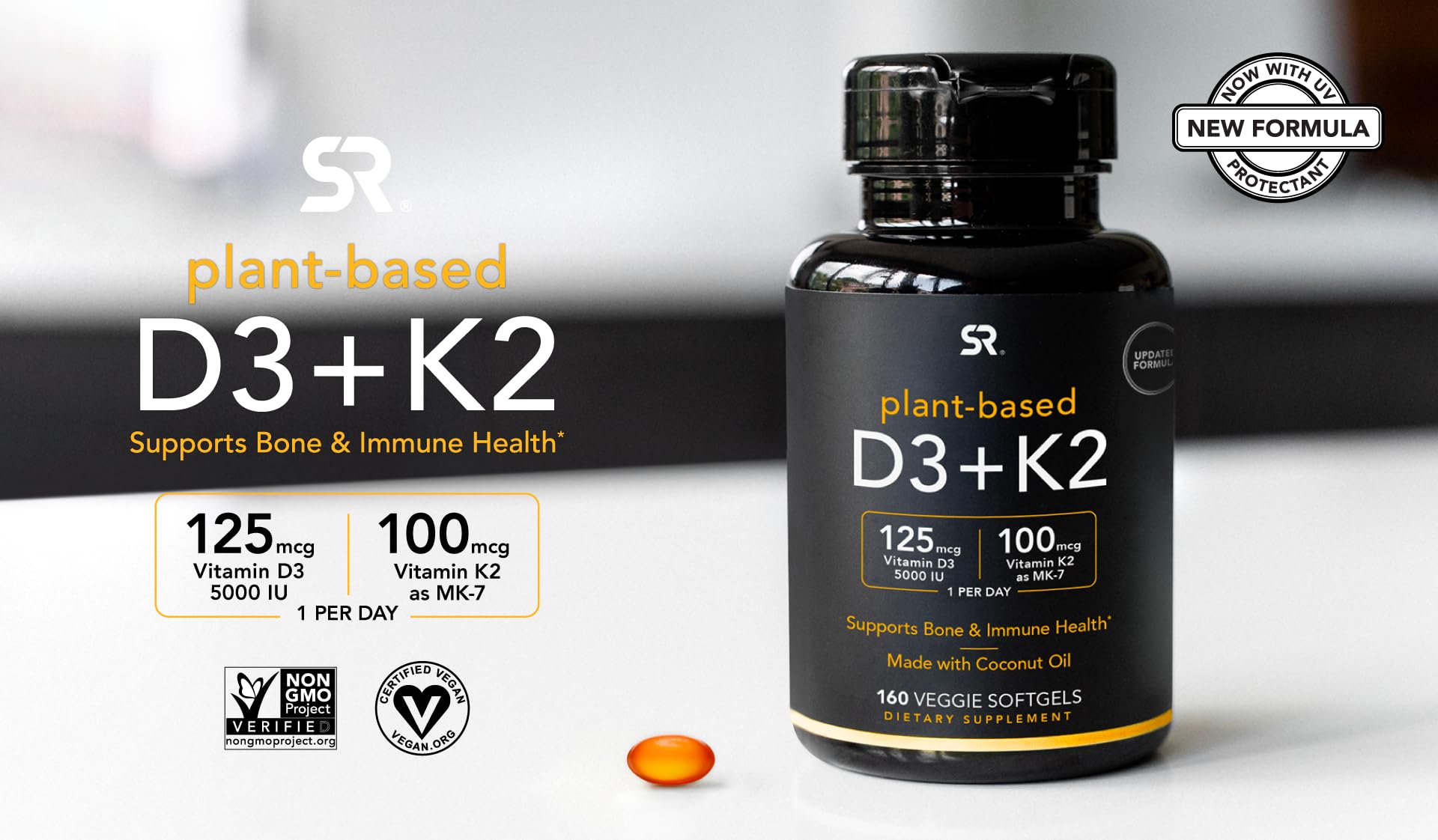 (Pack of 1) 160 Vegan Certified, Non GMO Liquid Softgels rozzunSports Research Vitamin - Maple Wellness Supplements