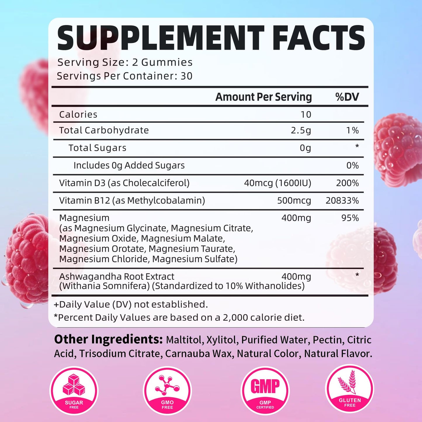 Pack of 2 Magnesium Complex Gummies 400mg, Magnesium Glycinate, Malate, Citrate, Taurate, Oxide & More | w/Ashwagandha Extract, D3 & B12 for Calm, Zzz, Relaxation, Raspberry Flavor, 120 Count - Maple Wellness Supplements