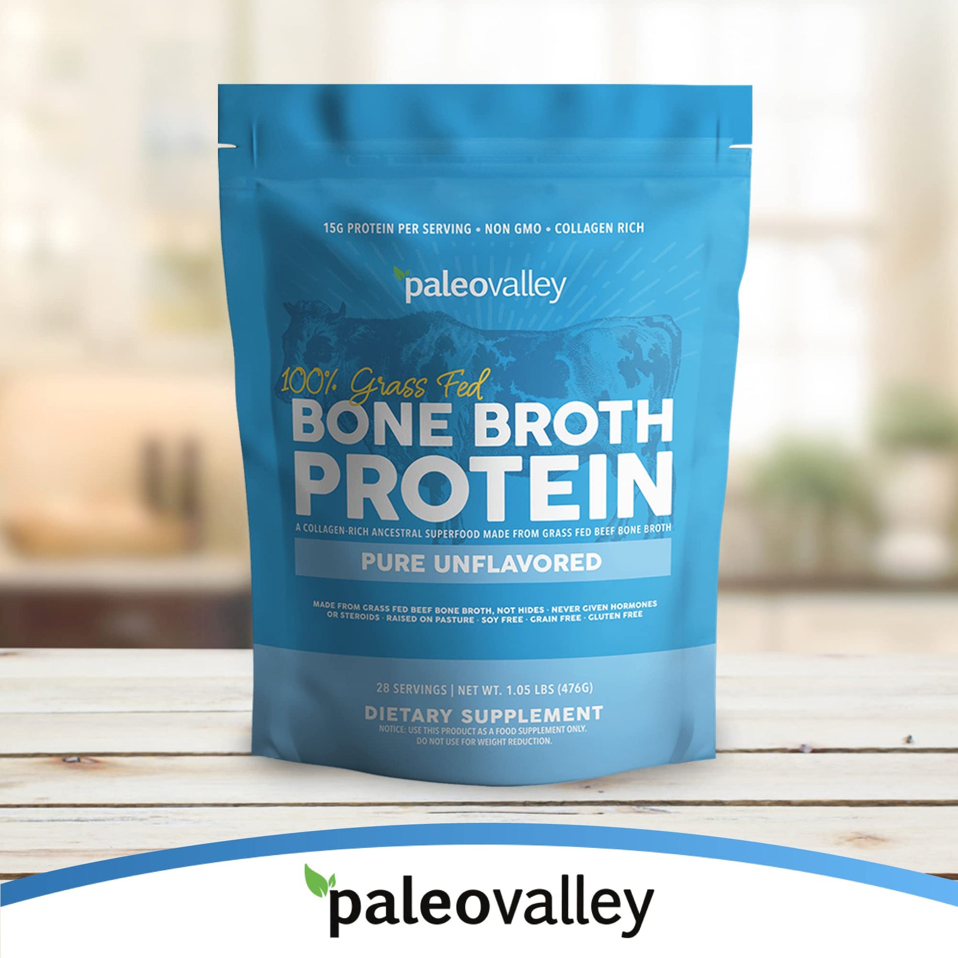 Paleovalley 100% Grass Fed Beef Bone Broth Protein Powder - Rich in Collagen Peptides - Maple Wellness Supplements