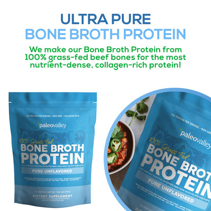 Paleovalley 100% Grass Fed Beef Bone Broth Protein Powder - Rich in Collagen Peptides - Maple Wellness Supplements