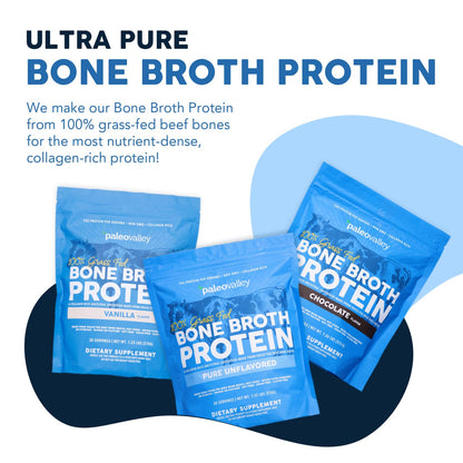 Paleovalley 100% Grass Fed Beef Bone Broth Protein Powder - Rich in Collagen Peptides for Hair, Skin, Gut Health, Bone and Joint Support - Maple Wellness Supplements