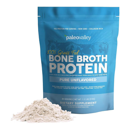 Paleovalley 100% Grass Fed Beef Bone Broth Protein Powder - Rich in Collagen Peptides for Hair, Skin, Gut Health, Bone and Joint Support - Maple Wellness Supplements