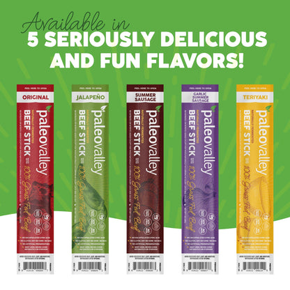 Paleovalley 100% Grass Fed Beef Sticks - Delicious Gluten Free Beef Snack - High Protein Keto Friendly, 40 Count Variety Pack - Maple Wellness Supplements
