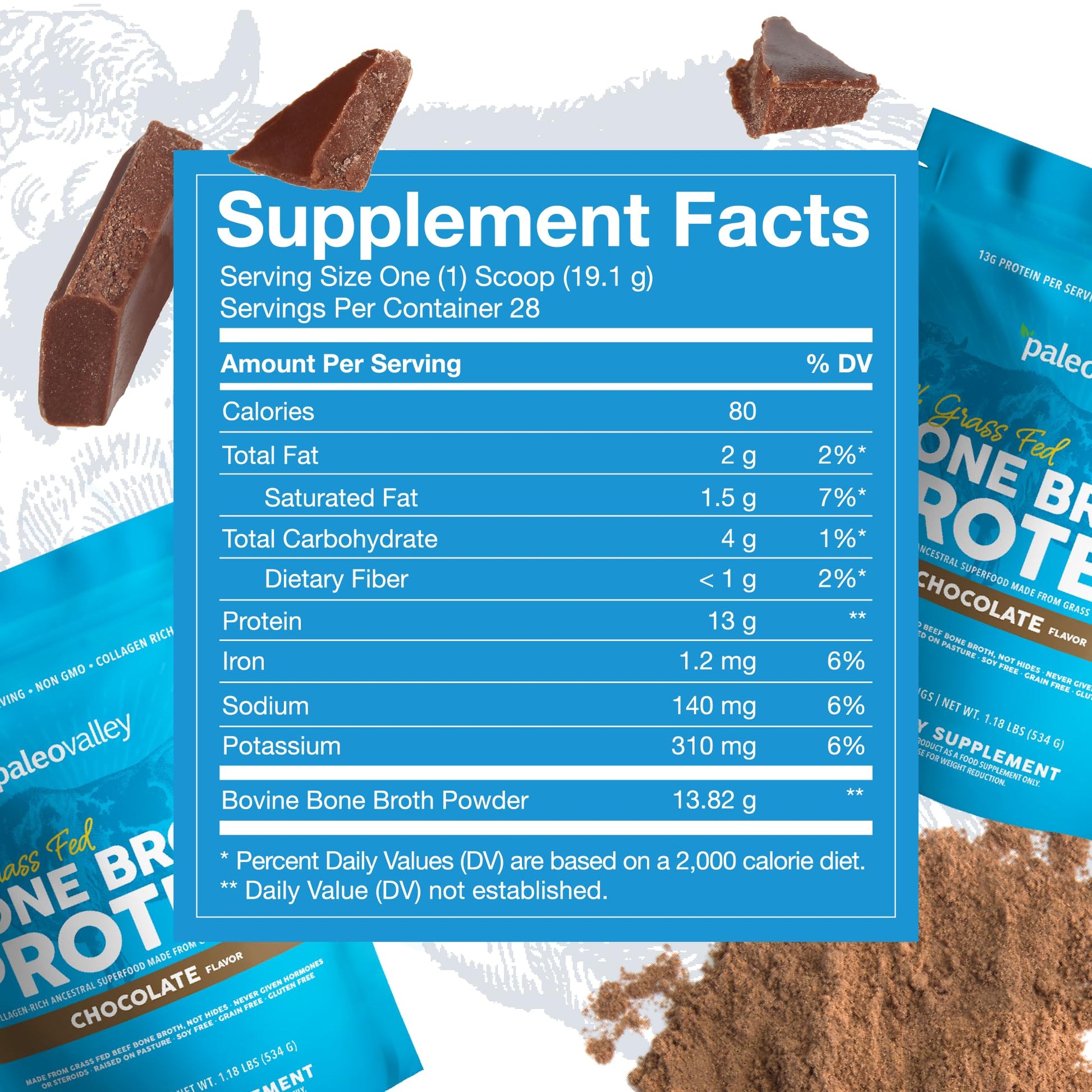 Paleovalley 100% Grass Fed Bone Broth Protein Powder - Chocolate - Rich in Collagen - Maple Wellness Supplements