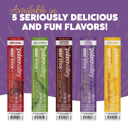 Paleovalley 100% Grass Fed Garlic Summer Sausage Beef Sticks - Delicious Gluten Free Beef Snack - High Protein Keto Friendly - Maple Wellness Supplements
