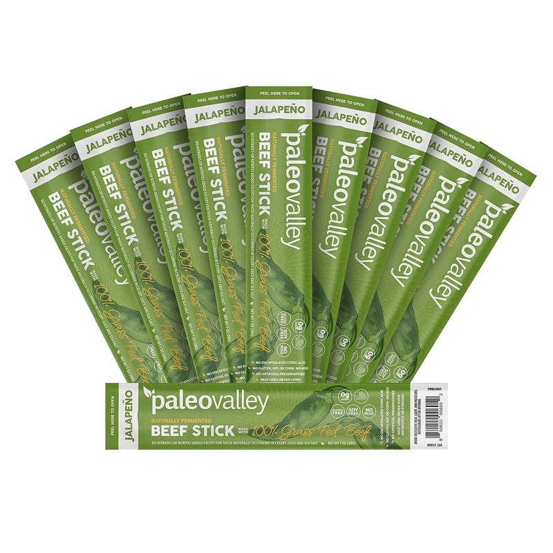 Paleovalley 100% Grass Fed Jalapeno Beef Sticks - Delicious Gluten Free Beef Snack - High Protein Keto Friendly - Maple Wellness Supplements