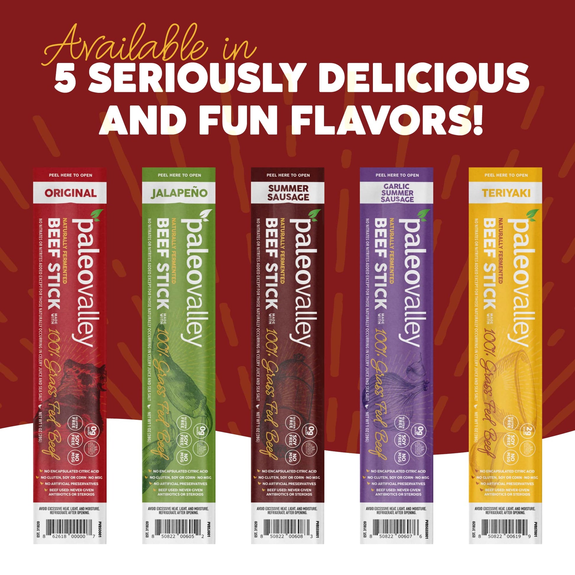 Paleovalley 100% Grass Fed Original Beef Sticks - Delicious Gluten Free Beef Snack - High Protein Keto Friendly - Maple Wellness Supplements