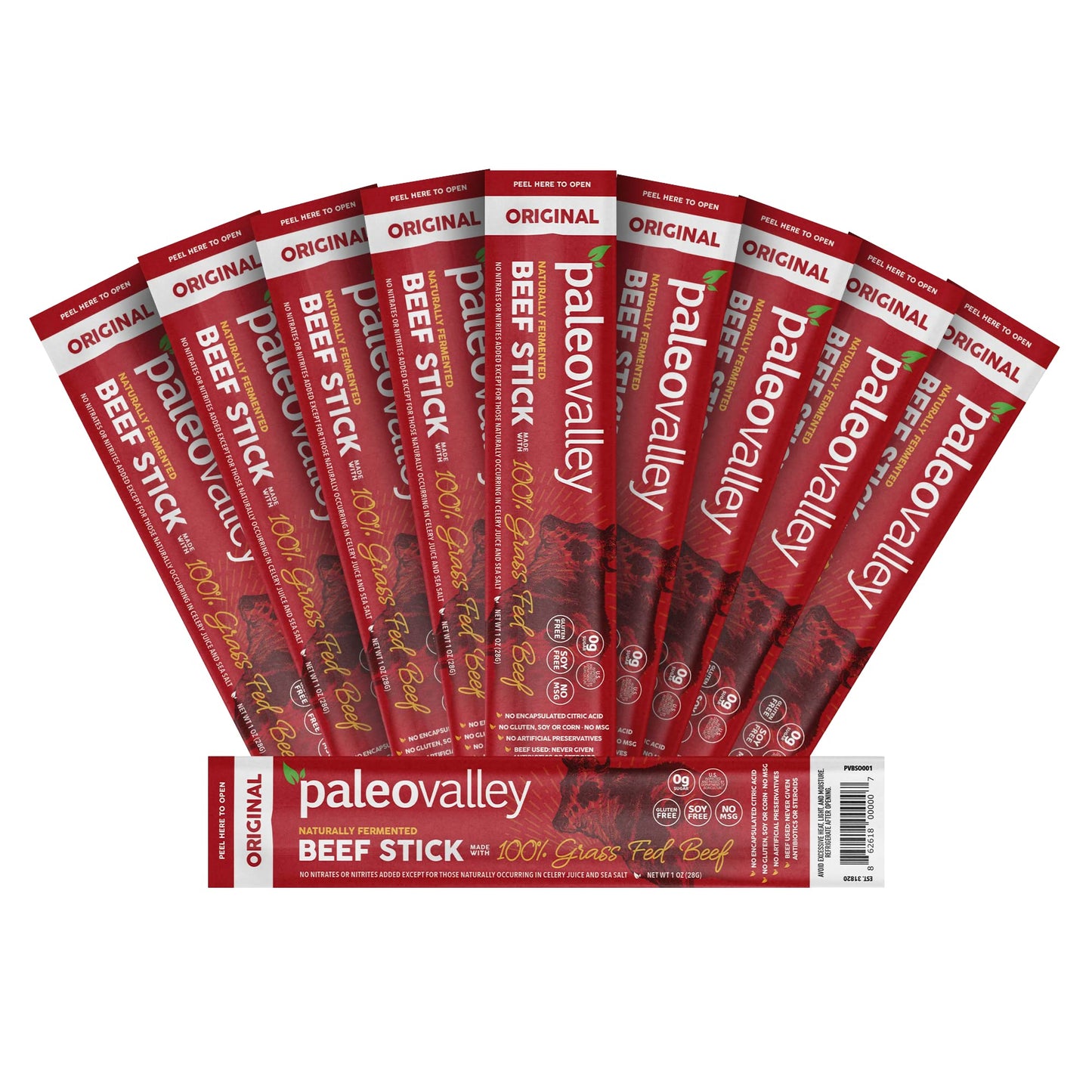 Paleovalley 100% Grass Fed Original Beef Sticks - Delicious Gluten Free Beef Snack - High Protein Keto Friendly - Maple Wellness Supplements