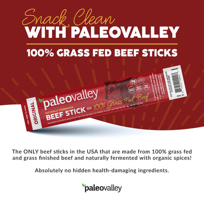 Paleovalley 100% Grass Fed Original Beef Sticks - Delicious Gluten Free Beef Snack - High Protein Keto Friendly - Maple Wellness Supplements