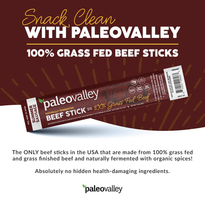 Paleovalley 100% Grass Fed Summer Sausage Beef Sticks - Delicious Gluten Free Beef Snack - High Protein Keto Friendly - Maple Wellness Supplements