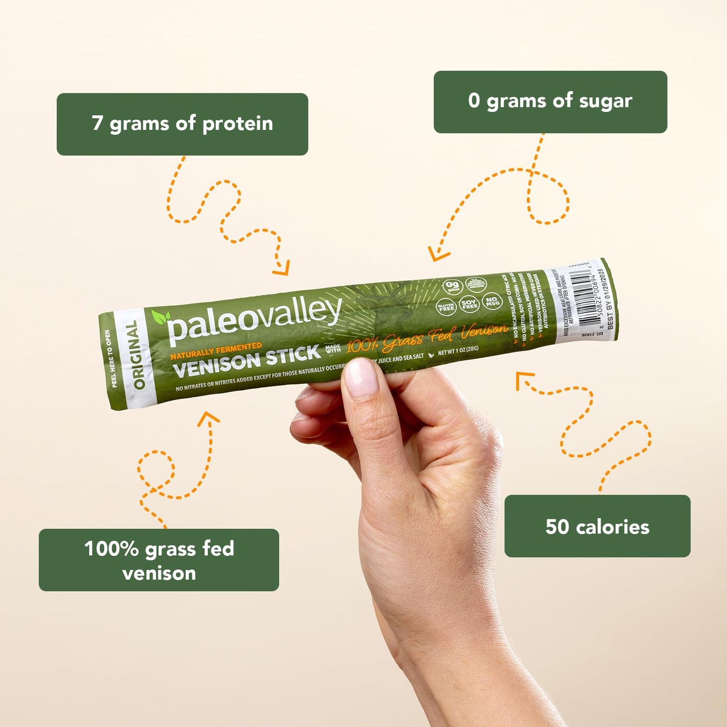 Paleovalley 100% Grass Fed Venison Sticks – 10 Pack – Keto-Friendly, High Protein, Low-Calorie Snack – Omega-3 Rich, Gluten-Free, Nitrate-Free, Naturally Flavored – Healthy On-the-Go Meat Snack - Maple Wellness Supplements