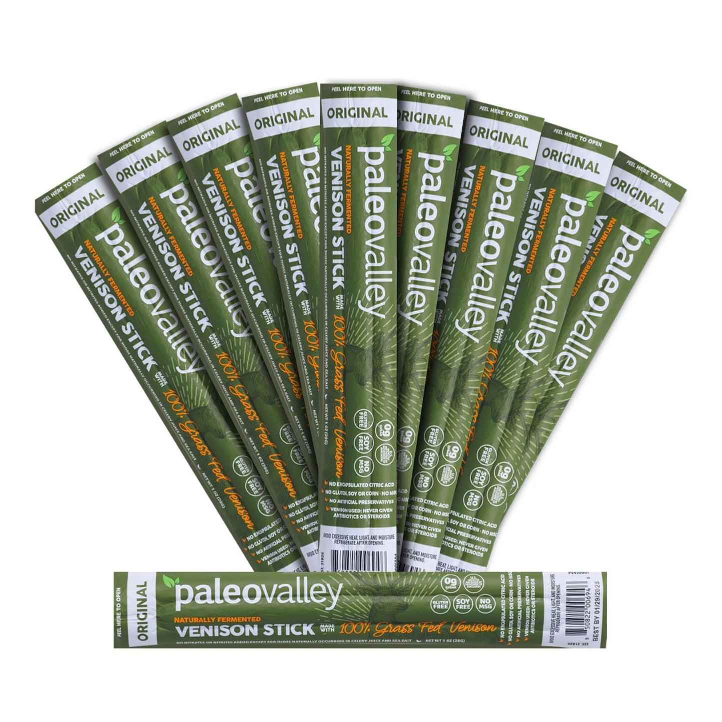 Paleovalley 100% Grass Fed Venison Sticks – 10 Pack – Keto-Friendly, High Protein, Low-Calorie Snack – Omega-3 Rich, Gluten-Free, Nitrate-Free, Naturally Flavored – Healthy On-the-Go Meat Snack - Maple Wellness Supplements