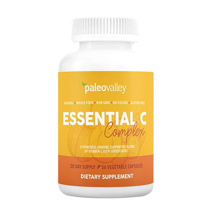 Paleovalley Essential C Complex - Vitamin C Supplement for Immune Support - 1 Pack, 450mg - Organic Superfoods Unripe Acerola Cherry, Camu Camu, Amla Berry - Maple Wellness Supplements