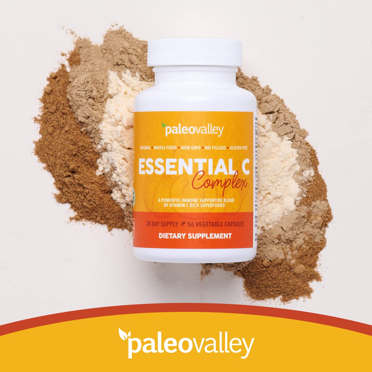 Paleovalley Essential C Complex - Vitamin C Supplement for Immune Support - 1 Pack, 450mg - Organic Superfoods Unripe Acerola Cherry, Camu Camu, Amla Berry - Maple Wellness Supplements